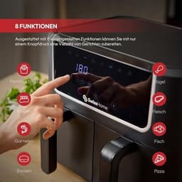 Airfryer met 2 Pannen - Heteluchtfriteuse - Lekker Koken - 8 Programma's - 6 Liter - Zilver — thumbnail 5