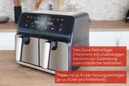 Heteluchtfriteuse Dubbele Mand - Airfryer Dubbele Zone - Gezond Frituren - Twee Aparte Zones - 8 Liter - Zwart — thumbnail 2