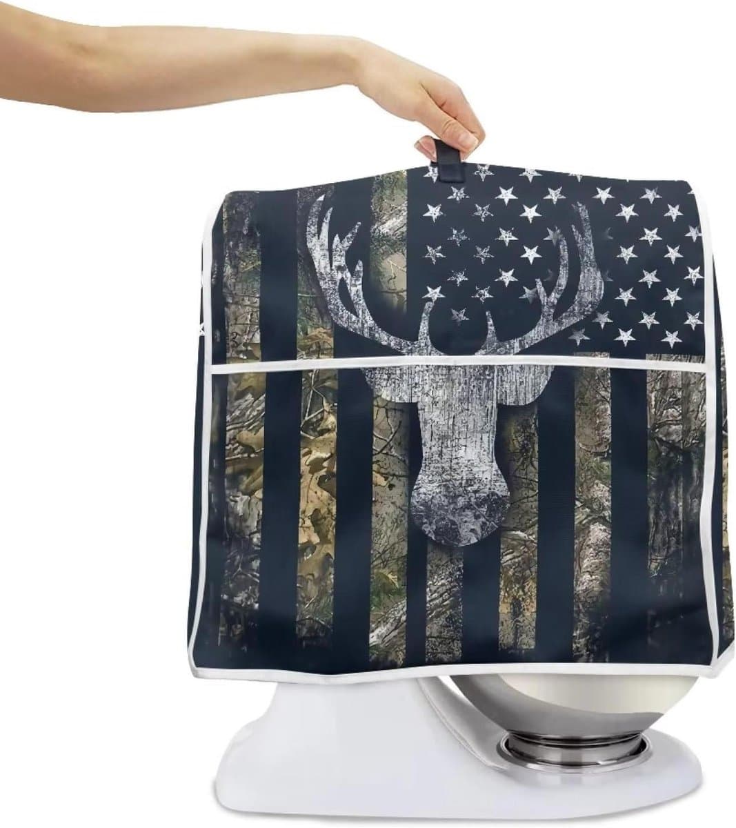 Mixerhoes met Opbergvak - Keukenmachinehoes Stofhoes - Keuken Organisatie - Gewatteerde Polyester Stof - L - Amerikaanse Vlag Hertenprint — afbeelding 1
