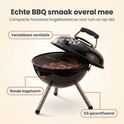 Cheqo® Kogelbarbecue - Houtskoolbarbecue met Deksel - Draagbare Barbecue - BBQ - Kogelgrill - Ketelbarbecue - Compact - voor Tuin, Terras en Balkon - Outdoor - Camping en Picknick - Barbeque - Houtskool BBQ - Grillrooster - Zwart — thumbnail 3