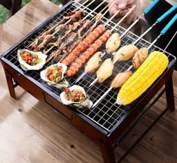 Daity 1 stuk - Houtskoolbarbecue – Draagbare tafelgrill, camping- & picknickgrill – Afneembare, inklapbare minigrill voor buiten, terras en camping (Groot) – Zwart — thumbnail 2