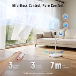 Aigostar Statiefventilator - Staande Ventilator met Afstandsbediening - 3 Snelheden - in Hoogte Verstelbaar - 7 bladen - Stille Ventilator - 50W - Wit — thumbnail 2