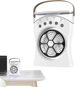 Aircooler - Ventilator - Bureauventilator – Oplaadbare tafelventilator met vernevelingsfunctie, 180 graden oscillatie en koelstanden voor warm weer, de slaapkamer of de studeerkamer - luchtkoeler（wit） — thumbnail 1