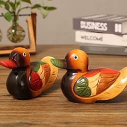2 stuks Mandarijneendbeelden, houten handbeschilderde figuren, tuinvogelornament, kunstsculptuur voor buiten, verzamelobjecten — thumbnail 4