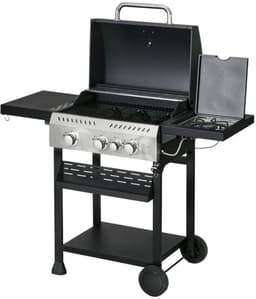 Gasbarbecue - Gasbarbecue en Gasgrill - 4 Branders & 1 Zijbrander - Grillwagen - met Grillrooster, Wielen, Bijzettafels, Drukregelaar, Slangen, Thermometer en Warmhoudplaten - 123 x 52 x 101 cm - Zwart — thumbnail 3