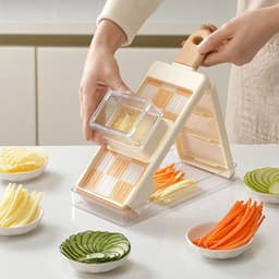 Keukenmachine Groentehakker - Multisnijder Keukengadget - Maaltijd Voorbereiding - 4-in-1 Functionaliteit - 31 x 13 x 6.8 cm - Grijs — thumbnail 4