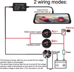 Dailygoody - Dash Cam Hardwire Kit - Mini USB Hard Wire Kit - Laagspanningsbeveiliging - 11Ft Oplader Netsnoer - 12V-28V naar 5V - Geschikt voor Dashc... — thumbnail 2