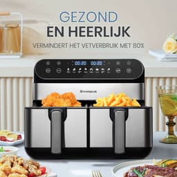 Digitale Airfryer XXL 11L Sinaopus 920 – Heteluchtfriteuse met Dubbele Mand en DualMand Onafhankelijke Snelle Opwarming – Voor Gezinnen – 8 Programma’s – LED Touchscreen – Kijkvenster – Makkelijk te Reinigen – Capaciteit voor 7 Personen — thumbnail 4