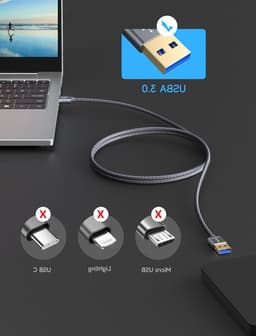 USB 3.0 Type A Male naar Male Datakabel, 2-pack (1M + 2M), Hoge Snelheid voor Externe Harde Schijf, Laptop en Blu-ray Speler, 1+2m Grijs — thumbnail 3