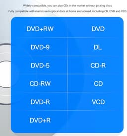 Externe dvd-brander en -lezer met USB 3.0- en USB-C-interface; dvd-speler geschikt voor laptops en desktops. — thumbnail 5