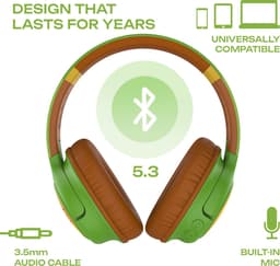 PowerLocus Bobo - Draadloze Koptelefoon voor Kinderen - Bluetooth koptelefoon - 74/85/94dB Volumebegrenzing - Led Verlichting - Audio Sharing Functie - Turtle — thumbnail 2