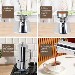 300ml 6-Kops Verdikte Moka Pot van 304 Roestvrijstaal - Italiaanse Espressomachine, Geschikt voor Inductiefornuizen, Draagbaar & Eenvoudig in Gebruik — thumbnail 5