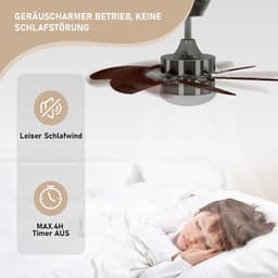 Glitzerlife - Plafond ventilator met verlichting - Ventilator lamp plafond - stille plafondventilator - stille motor met afstandsbediening -E27 ijzer en acryl - Ø75cm - notenhout — thumbnail 4