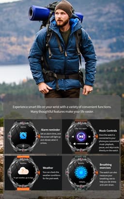 Knobbout 1.46” Scherm Sport Smartwatch met Extra Lange Batterijduur – 1000mAh - LED-zaklamp & kompas - AI Spraakassistent - Bluetooth Bellen - 100+ Sportmodi, IP68 Waterdicht -Zwart Silicone — thumbnail 4