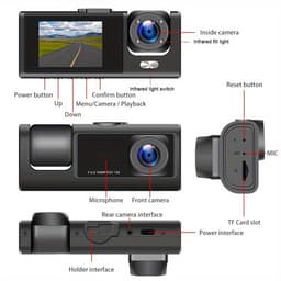 Dashcam met dubbele camera | 1080p camera aan de voorzijde & 480p ingebouwde camera, infrarood nachtzicht, 5,08 cm IPS-scherm, groothoeklens, dubbele lens, universeel ontwerp. — thumbnail 3