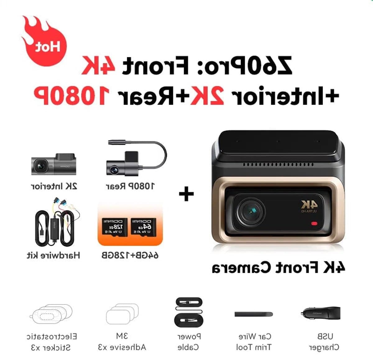 Dashcam – Autocamera – Camerasysteem – Rijveiligheidscamera – 3-Kanaals Dashcam – 4K Ultra HD Sony STARVIS Sensor – 5GHz Wi-Fi & ADAS Veiligheidsmeldingen — afbeelding 1