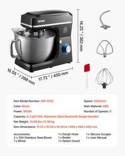 VEVOR Keukenmachine Elektrische Deegmixer 7,84L 1400W Zwart Standmixer — thumbnail 5