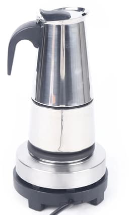 Percolator - Moka Pot - Voor Thuis, Kantoor & Horeca - Zilver - Roestvrij Staal - 300 Ml / 19,5 Cm - Met Elektrisch Fornuis - 1 Stuk - Elektrisch, 6 Kops, Instelbare Temperatuur — thumbnail 1