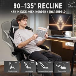 Lexorion Gaming Stoel – Ergonomische Gaming Chair – Inclusief Gratis RGB Gamingmuis Cadeau – Verstelbaar – Lederen Gamestoel – 136 kg – Wit– Bureaustoel — thumbnail 4