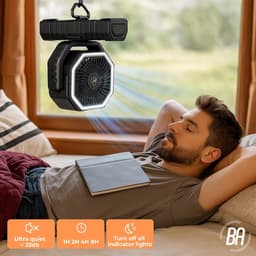 Best Active Mini Ventilator - Oplaadbare Tafelventilator - Stille Mini Fan met Afstandsbediening - Handventilator - Klein, Stil & Geruisloos - 4 Snelheden & Verlichting - 20000 mAh & Powerbank functie - Premium Zwart — thumbnail 3
