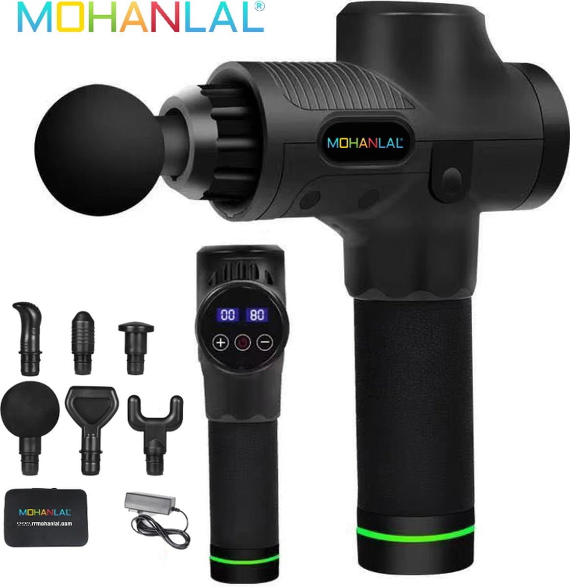 MOHANLAL® XL Massage Acupressuur Compressie Shiatsu Vibratie Klop & Rolmassage LED touchscreen met 6 massagekoppen in luxe koffer | Professioneel hand massage apparaat — afbeelding 1