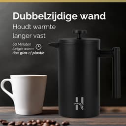 Hanamura French Press - Cafetiere - Dubbelwandig - 1L - Zwart — thumbnail 3