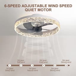 Kristallen Ventilator Lamp - Smart Lamp - 6 Standen Ventilator - Wit - Dimbaar met App - Plafondventilator — thumbnail 3