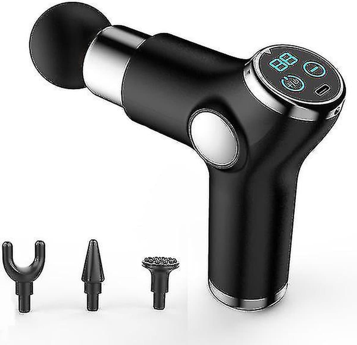 Zwarte Massagegun + 4 Opzetstukken - Massagepistool - Massage Gun - Massage Pistool - Massageapparaten - Draadloos - professioneel - Sport — afbeelding 1