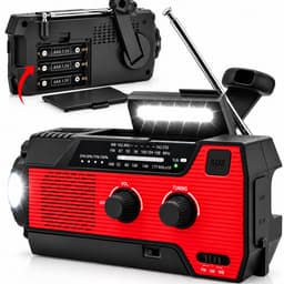 Yarvu ® Noodradio Solar Opwindbaar INCLUSIEF 32 Pack AAA batterijen - Penlite - 6 IN 1 SOS + Zonneenergie - Bouwradio - USB C + Nood Radio - Noodpakket Oplaadbaar ( Accu ) - 4000 MAH - Voor Noodrantsoen - Rampen - Draagbare - FM AM - Rood — thumbnail 1