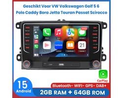 Awesafe Android 15.0 Autoradio - Geschikt Voor VW Volkswagen Golf 5 6 Polo Caddy Bora Jetta Touran Passat Scirocco - Draadloos Apple Carplay Android Auto - Ram 2GB + Rom 64GB - 7 inch HD Touchscreen - GPS Navigatie Bluetooth Wifi USB Type/C