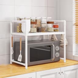 Magnetronstandaard - Keukenrek - Keuken organiseren - Dubbellaags met haken - Vergroot ruimte - Twee bloemen — thumbnail 2