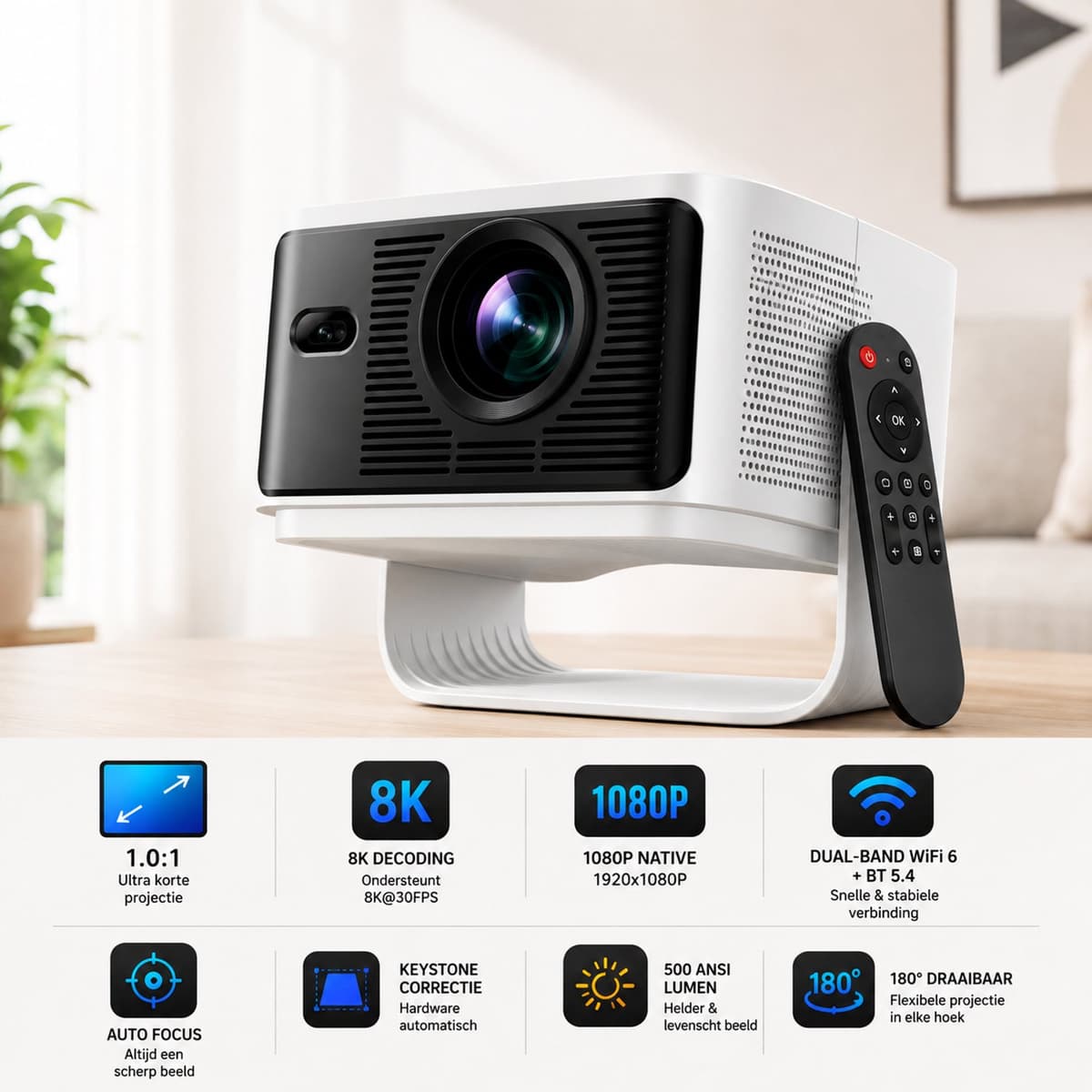 Beamer– Thuisbioscoop Projector – Full HD 1080p - 4K / 8K ondersteuning – Bluetooth 5.4 – Android 14 – WiFi 6- OEM geproduceerd door Magcubic — afbeelding 1