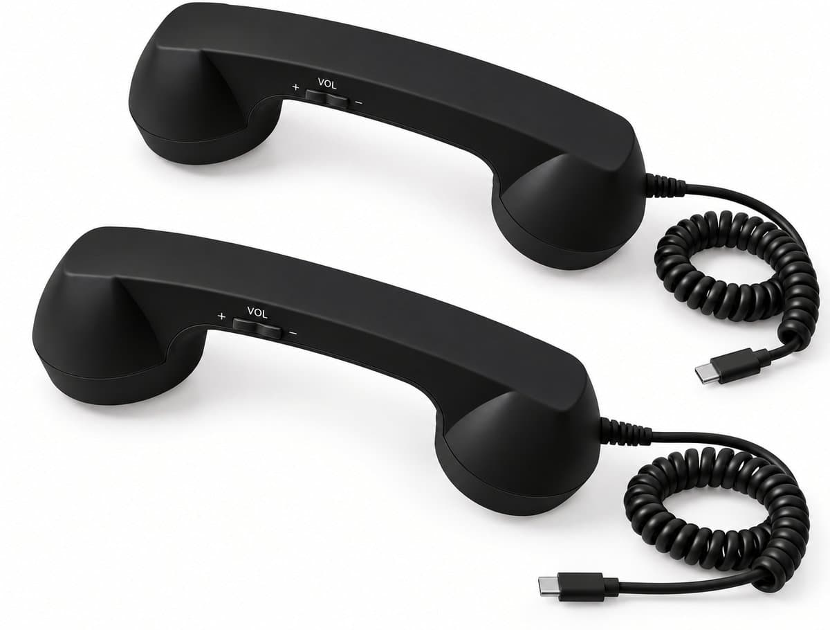Retro Telefoonhoorn - Geschikt voor iPhone & Android - USB-C Bedrade Telefoonhoorn met Microfoon - Vintage Handset voor Bellen, Videogesprekken, Vergaderingen & Online Conferenties - Zwart(2 Stuks) — afbeelding 1