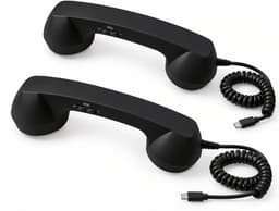 Retro Telefoonhoorn - Geschikt voor iPhone & Android - USB-C Bedrade Telefoonhoorn met Microfoon - Vintage Handset voor Bellen, Videogesprekken, Vergaderingen & Online Conferenties - Zwart（2 Stuks） — thumbnail 1