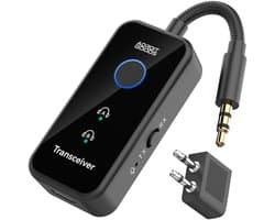AdroitGoods Bluetooth 6.0 Zender en Ontvanger - 2-in-1 AUX Adapter 3,5 mm - Vliegtuig, Auto en TV - 18 Uur Accu - USB-C - Twee Koptelefoons - Zwart