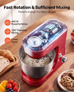 VEVOR Elektrische Kneedmachine 5 + 4 L 1000 W voor Deeg, Koekjesdeeg en Crème, met 2 Stapelbare SUS304 Kommen, Kantelbare Kop, Spatbescherming, Antislipvoetjes en Accessoireset — thumbnail 4