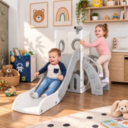 Glijbaan Voor 1-3 Jaar, Binnen- & Buitenglijbaan Jaar, Vrijstaande Glijbaan met Opbergruimte & Speeltelescopen, Tuinglijbaan, Kinderspeelplaats, Grijs-Wit, Module 1PCS — thumbnail 2