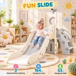 Glijbaan Voor 1-3 Jaar, Binnen- & Buitenglijbaan Jaar, Vrijstaande Glijbaan met Opbergruimte & Speeltelescopen, Tuinglijbaan, Kinderspeelplaats, Grijs-Wit, Module 1PCS — thumbnail 4