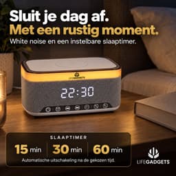 LifeGadgets Digitale Wekkerradio – Digitale Klok Slaapkamer – 15 W Draadloos opladen - Speaker met bluetooth - 13 Lichtstanden - Lichtwekker – Wekker voor kinderen & volwassenen – Netstroom – Alarmklok – Wit — thumbnail 3