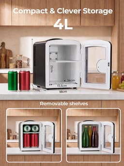 Mini Koelkast 4 Liter met Koel- en Warmhoudfunctie - 220V/12V - Voor Slaapkamer, Auto en Kantoor - Zwart — thumbnail 3