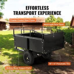 Tuinaanhangwagen - Utility Trailer - Dumpkar - Zwaar Uitgevoerd - met Afneembare Zijkanten - voor Rijden - Grasmaaier - Tractor - Ijzer - 200 x 76 x 76 cm - Zwart — thumbnail 3
