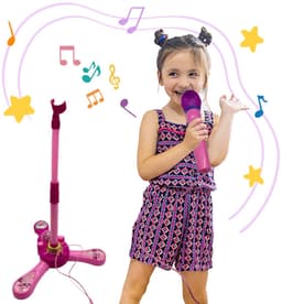 Roze Karaokemicrofoon voor Kinderen - Verstelbare Standaard 40-90 cm - Roterende Lichtbal - 10 Geluidseffecten - Voor Smartphone & MP3 - Vanaf 3 Jaar — thumbnail 4