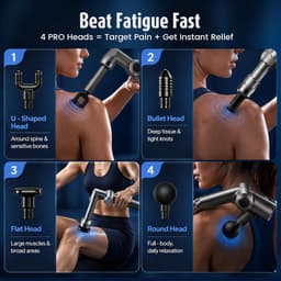 SnelShoppen - Massagepistool U-vormig met verlenggreep, 4 massage-opzetstukken, 6 snelheden, ideaal voor rug, nek, schouders, benen, grijs, ontspannin — thumbnail 5