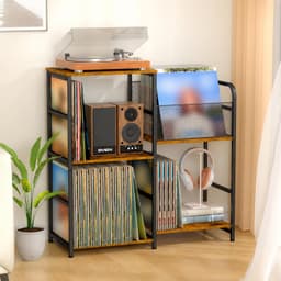 OUYLAF XXL LP Opbergsysteem - Tot 300 Platen - platenspeler kast - LP houder - 70x30x77.6cm - Platenspeler Meubel - Vintage Bruin LP kast - Vinyl houder — thumbnail 1