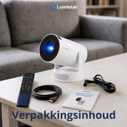 Lumistar® Atmos Mini Beamer - Full HD - Alles-in-één Smart TV Projector - 2026 model - Android 13.0 - WiFi 6 & Bluetooth 5.2 - 4k support - Beamer - Home Cinema - Wit — thumbnail 2