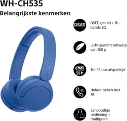 Sony WH-CH535 – Draadloze on-ear koptelefoon - Kobalt blauw — thumbnail 5
