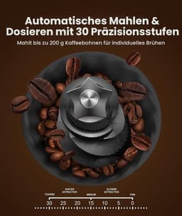 Espressomachine - Pistonmachine met geïntegreerde Bonenmaler - 15 Bar Italiaanse Pomp - 30 Maalstanden - 200g Bonenreservoir - 58mm Siebträger - Handmatige Stoompijpje Melkopschuimer - Coffee Machine - voor Thuis en Kantoor — thumbnail 2
