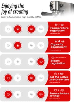 HiBREW H10B espressomachine, extractiedruk van 20 bar, halfautomatisch, instelbare temperatuur en kopvolume, handgreep van 51 mm aluminiumlegering, verwijderbare watertank van 1,3 liter — thumbnail 5