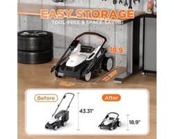 Accugrasmaaier – Elektrische Grasmaaier – Duwmaaier – Maaier – Tuingereedschap – Borstelloze Motor – 37 cm Maaibreedte met 40L Opvangbak