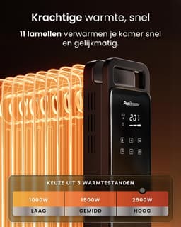 Slimme Oliegevulde Radiator 2500W met Wifi en App – Elektrische Kachel met 24-Uurs Timer, 3 Warmtestanden, Instelbare Thermostaat en Afstandsbediening – Zwart — thumbnail 1